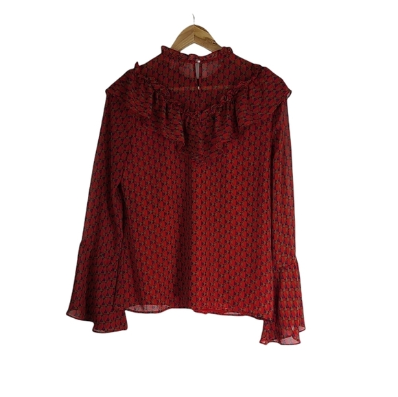 WAYF Ruffle Bell Sleeve High Neck Blouse Top Small - Picture 4 of 4